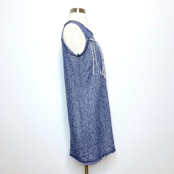 COUSIN EARL Dress Blue Terry Sleeveless Small Fringe Chest - Picture 3 of 9